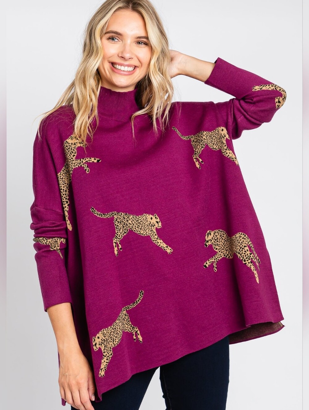 PinkBlush Plum Leopard Animal Print Oversized Maternity Sweater L